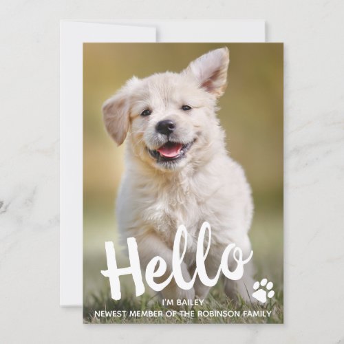 Custom Photo Hello New Pet Puppy Dog Announcement