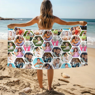Custom Photo Hexagon Collage Summer Gift Beach Towel