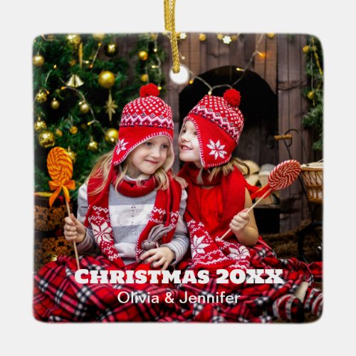 Custom Photo Holiday 2 Sided Square Ornament