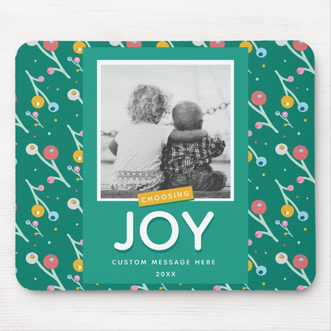 Custom Photo Holiday Berries Choosing Joy Mouse Pad (Front)
