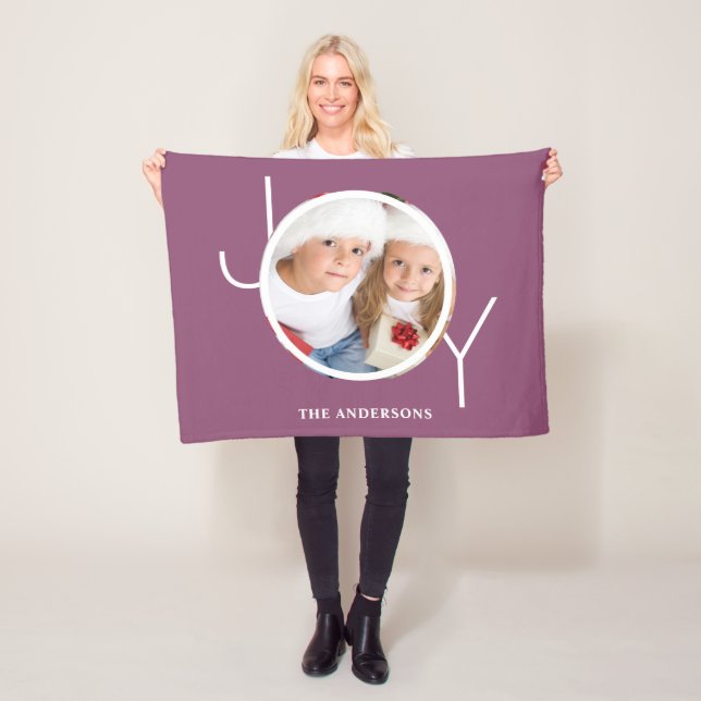 Custom Photo Holiday Christmas Purple Fleece Blanket (In Situ)