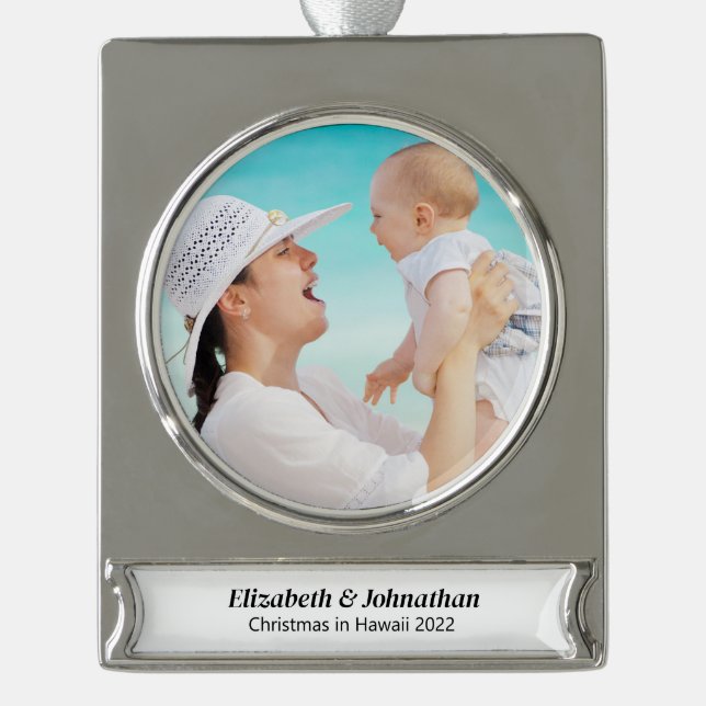 Custom Photo Holiday Silvertone Ornament Keepsake (Front)