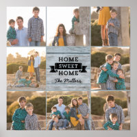 Custom Photo Home Sweet Home Pale Wood Rustic Poster