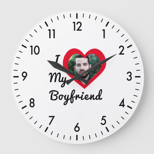Custom Photo I Love My Boyfriend Bae Personalized Large Clock (Front)
