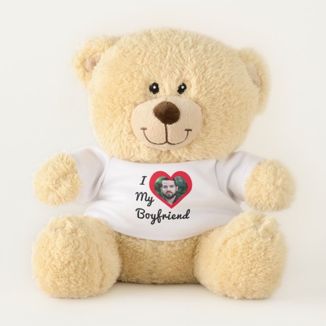 Custom Photo I Love My Boyfriend Bae Personalized Teddy Bear (Front)