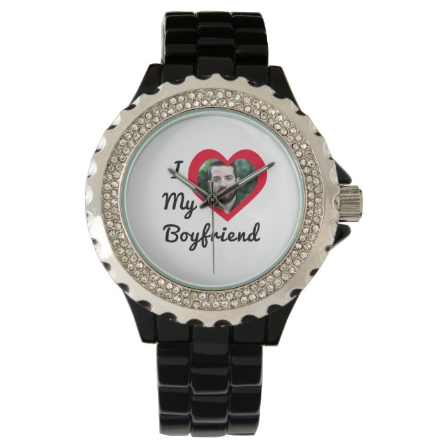 Custom Photo I Love My Boyfriend Bae Personalized Watch (Front)