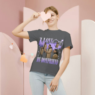 Custom Photo I Love My Boyfriend Vintage Bootleg T-Shirt