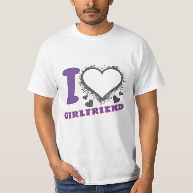  Custom photo I Love My Girlfriend I heart GF gray T-Shirt (Front)