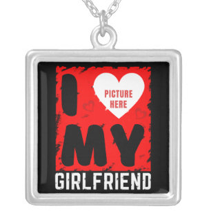 CUSTOM PHOTO I LOVE MY GIRLFRIEND RELATIONSHIP SILVER PLATED NECKLACE