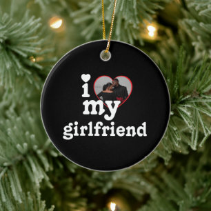 Custom Photo I Love My Girlfriend Valentine's Day Ceramic Ornament