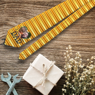 Custom Photo I Love You Dad Bright Yellow Striped  Neck Tie