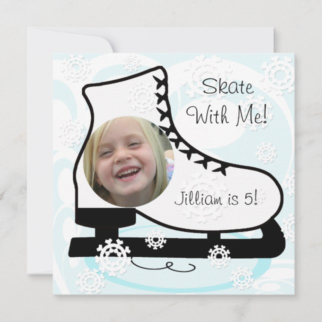 Custom Photo Ice Skating Birthday Invitations (Front)