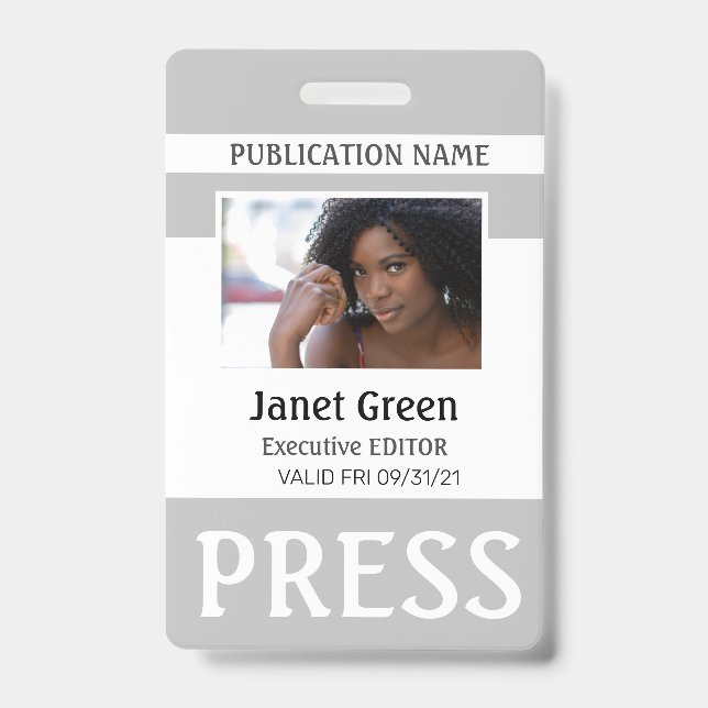 Custom Photo ID Journalist Press Pass Badge (Front)
