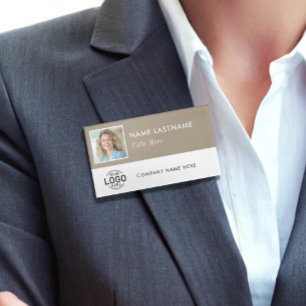 Custom Photo ID Logo Beige Magnetic Large White Name Tag