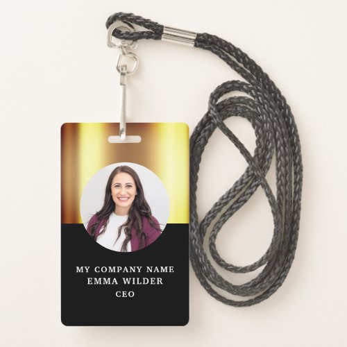 Custom Photo ID Metallic Gold Black Badge