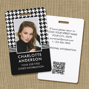 Custom Photo ID Staff Badge Chic Black White