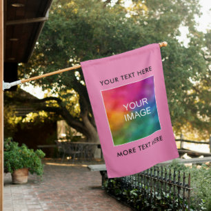 Custom Photo Image Logo Text Simple Template Pink House Flag