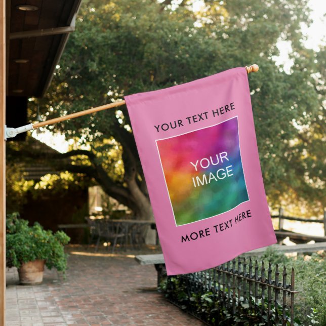Custom Photo Image Logo Text Simple Template Pink House Flag (In SItu)