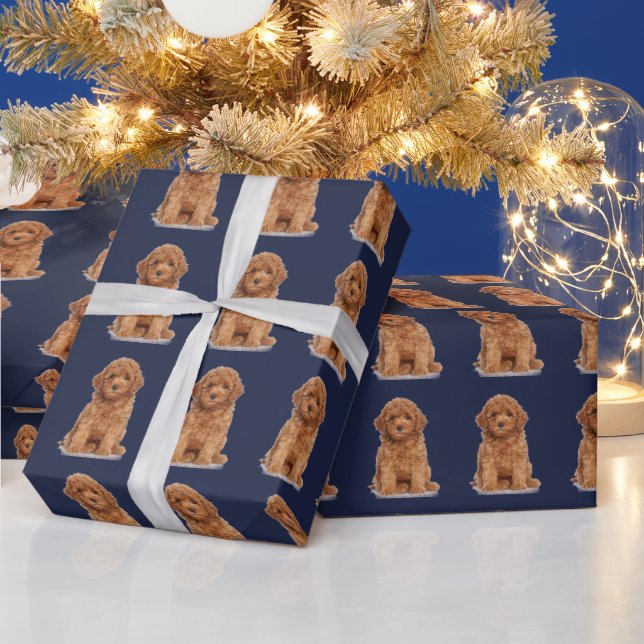 Custom photo image picture logo pattern navy blue wrapping paper (Holidays)