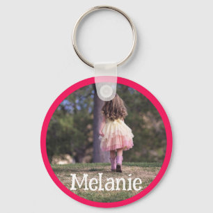 Custom Photo Image Template Pink Border Frame Kids Keychain