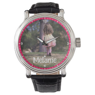 Custom Photo Image Template Pink Border Frame Kids Watch