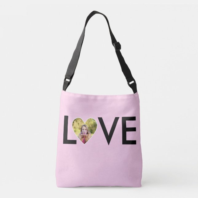 Custom Photo in Baby Pink Heart Frame Crossbody Bag (Back)