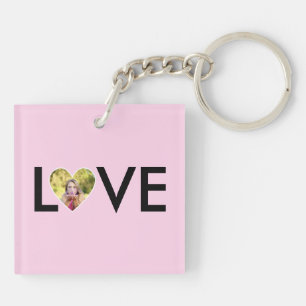 Custom Photo in Baby Pink Heart Frame Keychain