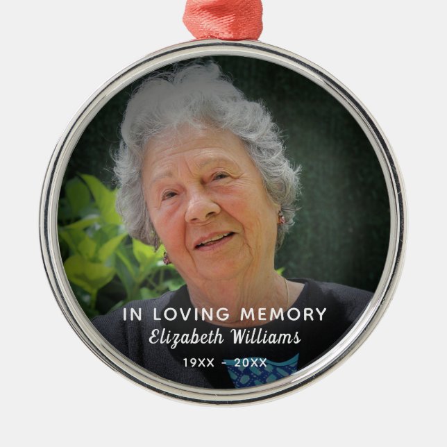 Custom Photo In Loving Memory Celebration Of Life Metal Ornament (Front)