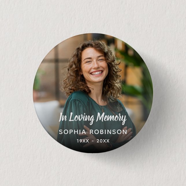 Custom Photo In Loving Memory Funeral Button (Front)