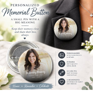 Custom Photo In Loving Memory Funeral Button