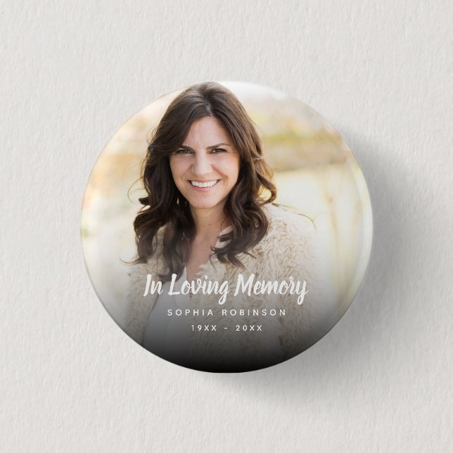 Custom Photo In Loving Memory Funeral Button (Front)