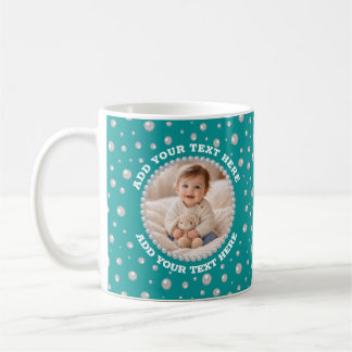 Custom Photo in Pearl Circle on Cyan-Green Coffee Mug