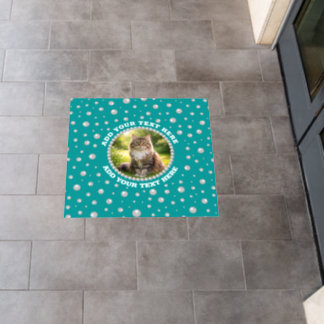 Custom Photo in Pearl Circle on Cyan-Green Floor Decals