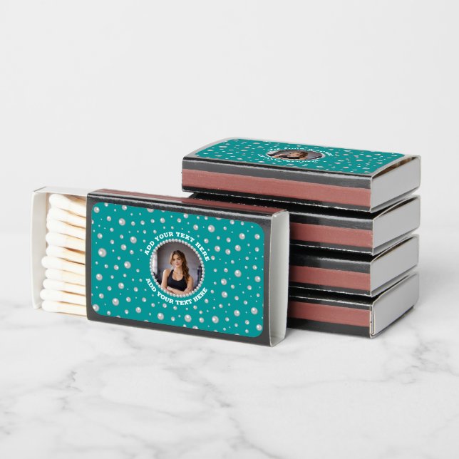 Custom Photo in Pearl Circle on Cyan-Green Matchboxes (Stacked)