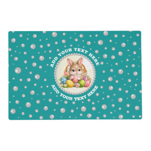 Custom Photo in Pearl Circle on Cyan-Green Placemat