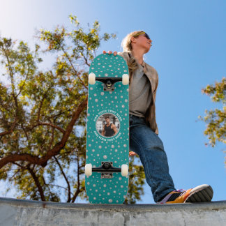 Custom Photo in Pearl Circle on Cyan-Green Skateboard