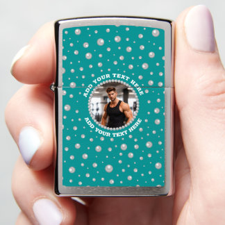 Custom Photo in Pearl Circle on Cyan-Green Zippo Lighter