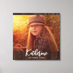 Custom Photo in Rustic Dark Brown Wood Board Canvas Print