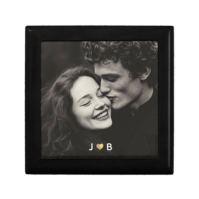 Custom Photo Initial Heart Monogram Couples Gift Box (Front)