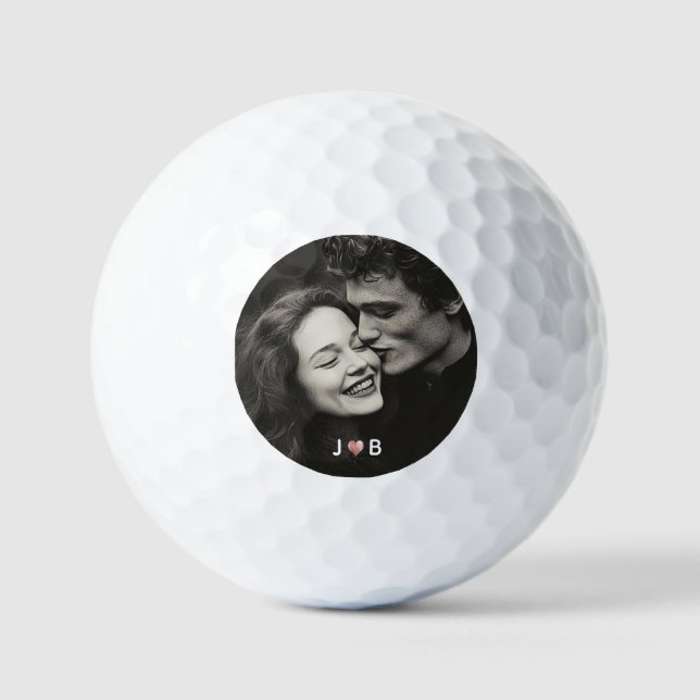 Custom Photo Initial Heart Monogram Couples Gift Golf Balls (Front)