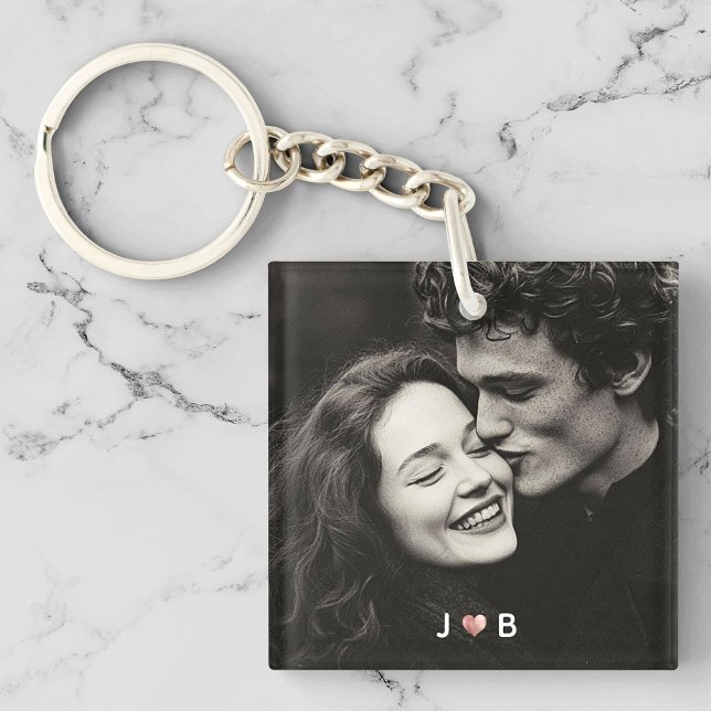 Custom Photo Initial Heart Monogram Couples Gift Keychain (Creator Uploaded)