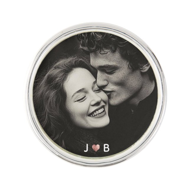 Custom Photo Initial Heart Monogram Couples Gift Lapel Pin (Front)