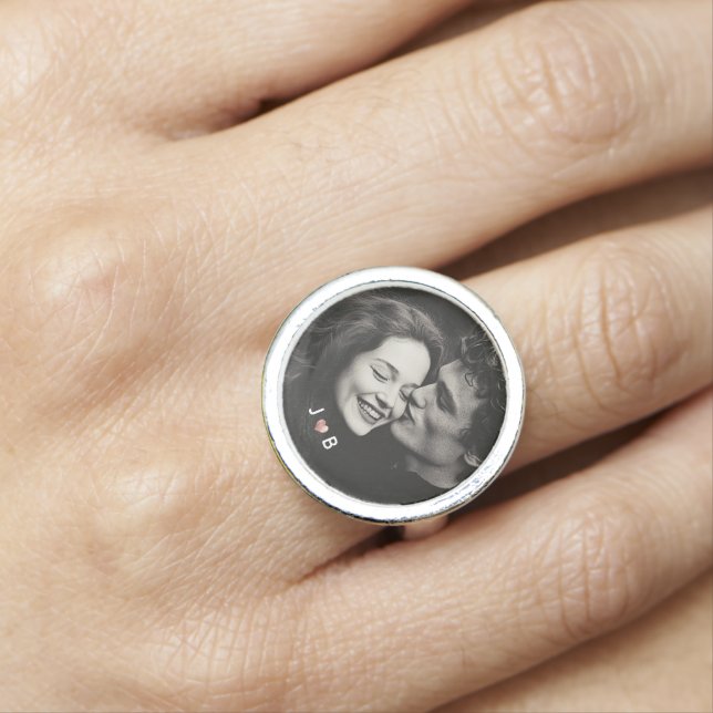 Custom Photo Initial Heart Monogram Couples Gift Ring (In Situ)