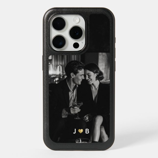 Custom Photo Initial Heart Monogram Couples iPhone 15 Pro Case (Back)