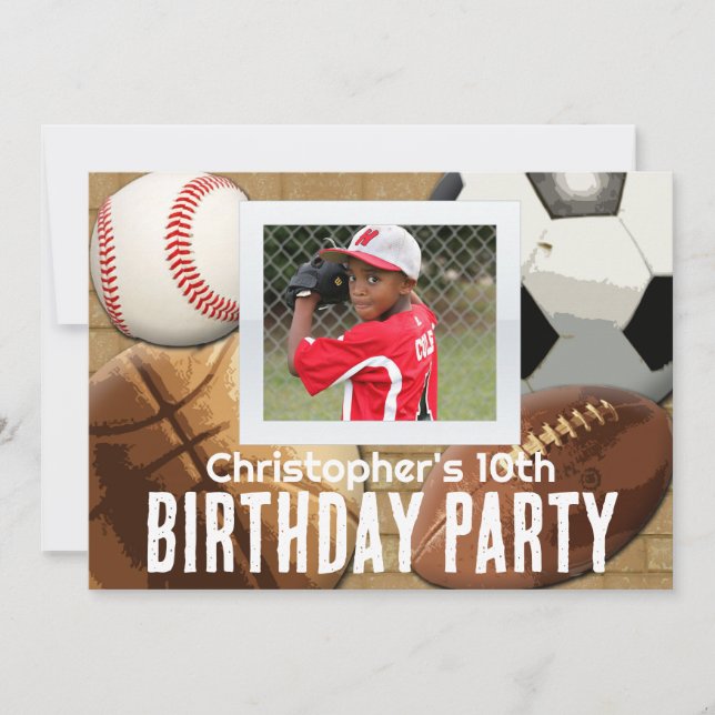 Custom Photo Invitation, Sports Theme Birthday or Invitation (Front)