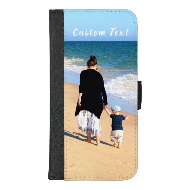 Custom Photo iPhone Wallet Case with Text (Front)