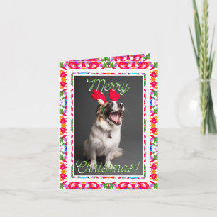 Custom Photo Jolly Red Happy Green Merry Christmas Holiday Card