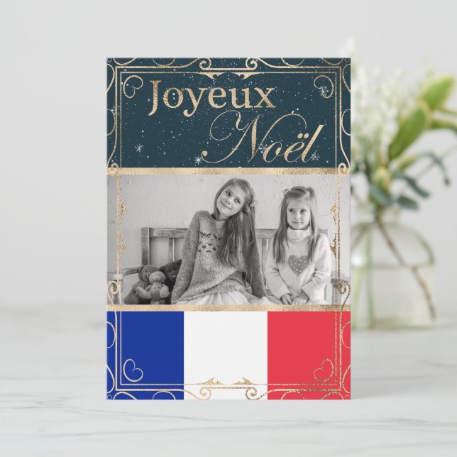 Custom Photo Joyeux Noël French Flag Christmas Holiday Card (Standing Front)