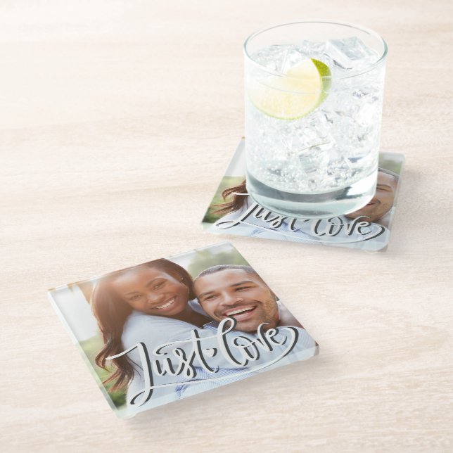 Custom Photo Just Love Glass Coaster (Angled)