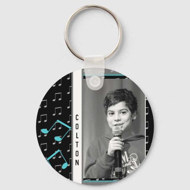 Custom Photo Karaoke Music Note Singing Design Keychain (Front)